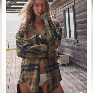 NWT We The Free Izzie Plaid Flannel Cargo Shirt Jacket Shacket Olive